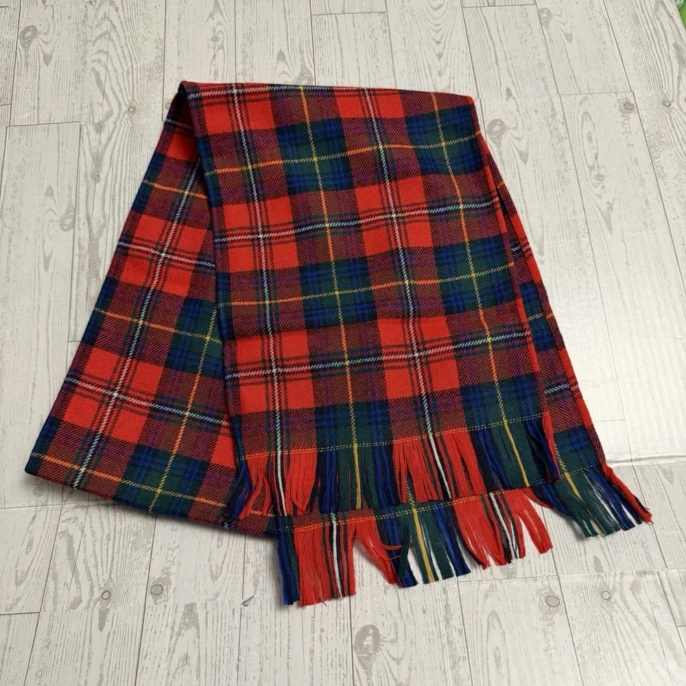 Vintage Pendleton 100% Virgin Wool Plaid Scarf Red Tartan USA Made Excellent